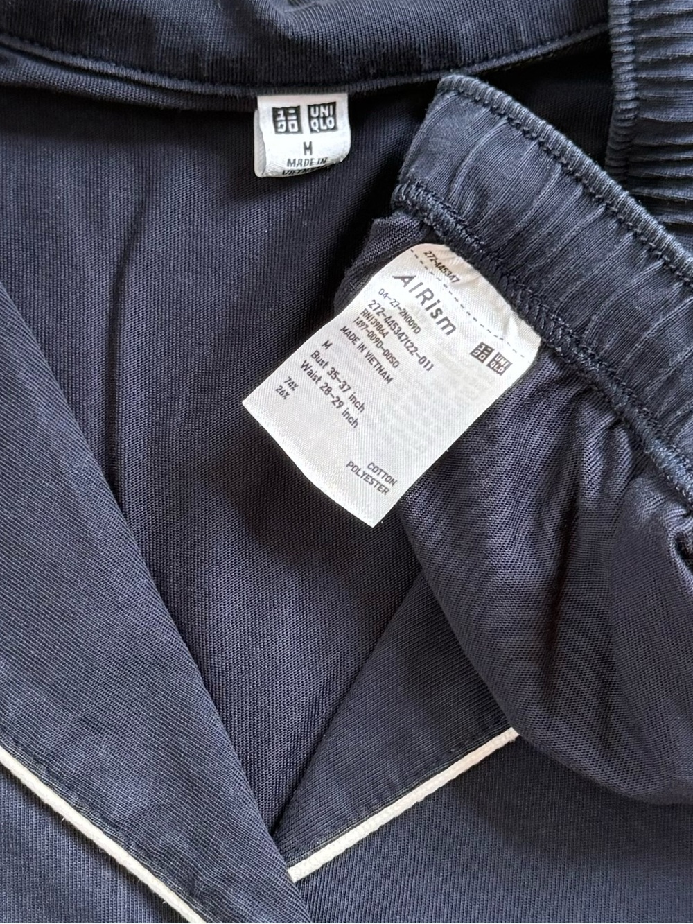 Uniqlo Airism Navy Cotton Short-Sleeve Polo Pajama Set with Contrast Piping - Picture 2 of 5